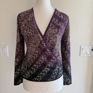 Nic+Zoe Purple Abstract Wrap Cardigan Sweater Long Sleeve Knit Womens Petite PS